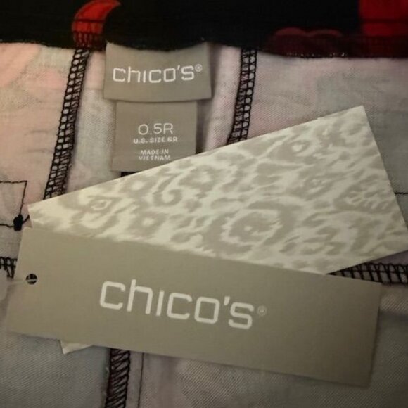 Chico's Black Red Floral So Slimming Brigitte Cotton Blend Slim Ankle Pant - Picture 9 of 10